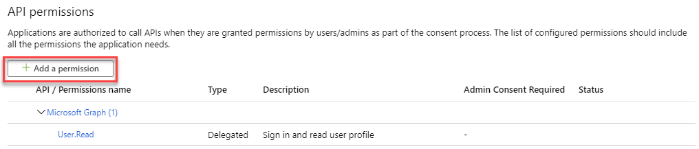 Azure AD App Registration - Add a permission