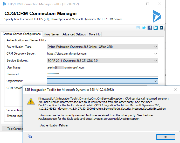 Authentication Failed to CDS