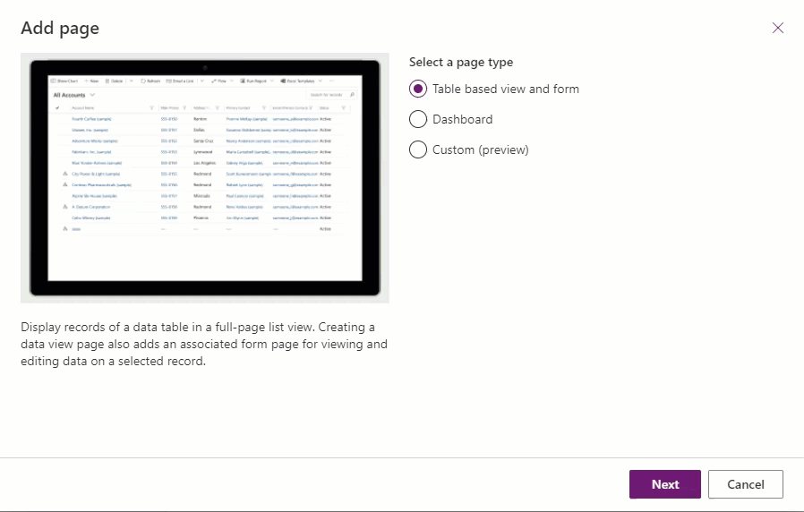 PowerApps Converged Apps - Select Page Type
