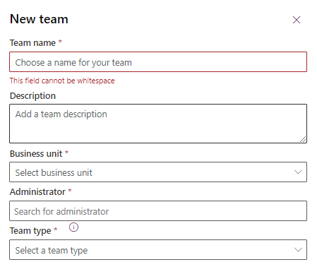 Power Platform Admin Center - Settings - Teams - New Team