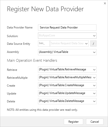 Virtual Tables - Plugin Registration Tool - New Data Provider